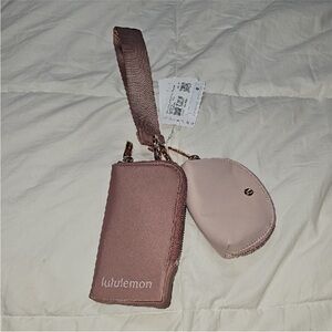 Lululemon Nwts Dual Pouch Wristlet Wallet REDC/MINK  Rose Gold Hardware